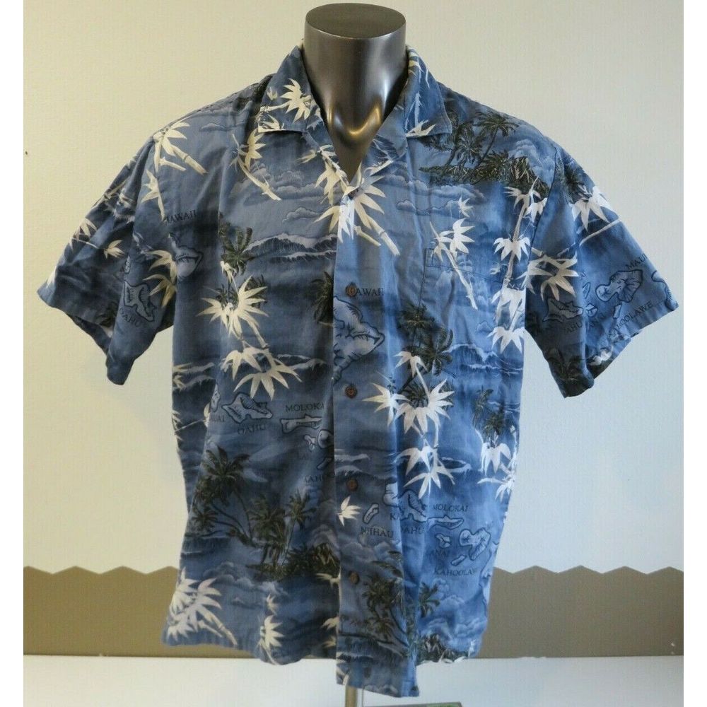 Mens ALI'I‎ FASHION Floral Short Sleeve Button Front Hawaiian Islands Shirt Sz L